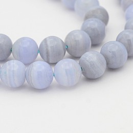 Honeyhandy Natural Blue Lace Agate Round Bead Strands, 6mm, Hole: 1mm, about: 65pcs/strand, 15.7 inch