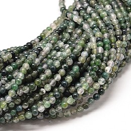 Honeyhandy Natural Moss Agate Round Bead Strands, 4mm, Hole: 1mm, about 89pcs/strand, 15 inch