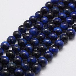 Honeyhandy Natural Tiger Eye Bead Strands, Round, Dyed & Heated, Dark Blue, 8mm, Hole: 1.2mm, about 49pcs/strand, 14.9 inch~15.5 inch