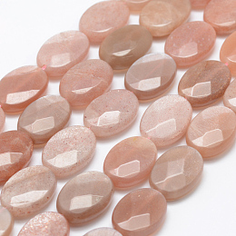 Honeyhandy Natural Sunstone Beads Strands, Faceted, Oval, 18x13x6mm, Hole: 1mm, about 22pcs/strand, 15.5 inch(39.5cm)