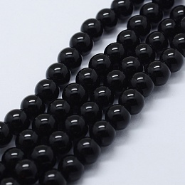 Honeyhandy Natural Black Onyx Beads Strands, Dyed & Heated, Round, 8mm, Hole: 1.2mm, about 48pcs/strand, 14.37 inch(36.5cm)