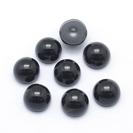 Honeyhandy Natural Black Agate Cabochons, Half Round, 6x3~3.5mm