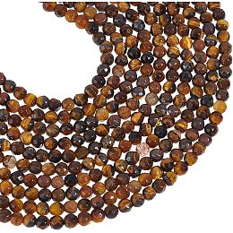 NBEADS 5 Strands About 480 Pcs Natural Tiger Eye Beads, 4mm Faceted Round Stone Beads Loose Gemstone Beads Energy Crystal Spacer Beads for DIY Crafts Necklace Bracelet Jewelry Making