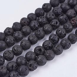 Honeyhandy Natural Lava Rock Bead Strands, Round, 6.5mm, Hole: 0.5mm, about 63pcs/strand, 14.9 inch