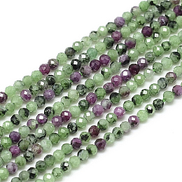 Honeyhandy Natural Ruby in Zoisite Beads Strands, Faceted, Round, 2x2mm, Hole: 0.5mm, about 188pcs/strand, 15.9 inch