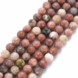 Honeyhandy Round Natural Maible and Sesame Jasper/Kiwi Jasper Beads Strands, 6.5mm, Hole: 1mm, about 63pcs/strand, 15.5 inch