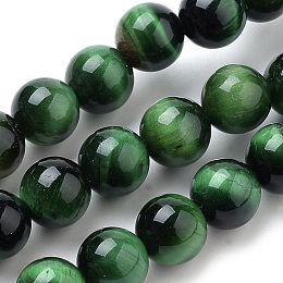 Honeyhandy Natural Tiger Eye Beads Strands, Dyed, Round, Green, 10mm, Hole: 1mm, about 37~40pcs/strand, 14.9~15.1 inch(38~38.5cm)