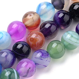 Honeyhandy Natural Striped Agate/Banded Agate Beads Strands, Dyed, Round, Mixed Color, 6mm, Hole: 1mm, about 63pcs/strand, 14.96 inch