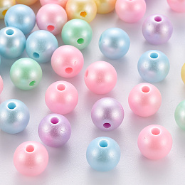 Arricraft Opaque Acrylic Beads, Round, Mixed Color, 10x9mm, Hole: 2mm, about 940pcs/500g