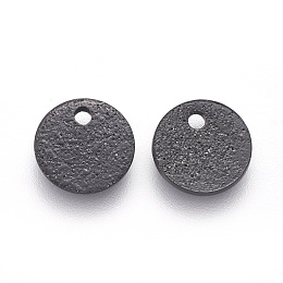 Honeyhandy 304 Stainless Steel Charms, Textured, Flat Round with Bumpy, Electrophoresis Black, 8x1mm, Hole: 1.2mm