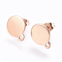 Arricraft Ion Plating(IP) 304 Stainless Steel Stud Earring Findings, with Flat Plate, Flat Round, Rose Gold, 12mm, 12.5x10x1mm, pin: 0.8mm