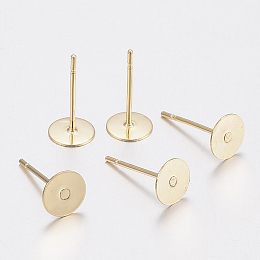 Honeyhandy 304 Stainless Steel Stud Earring Findings, Flat Round, Golden, 5x0.3mm, Pin: 0.7mm