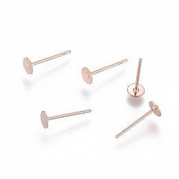 Honeyhandy 304 Stainless Steel Stud Earring Findings, Flat Round, Rose Gold, 4x0.3mm, Pin: 0.7mm