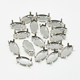 201 Stainless Steel Rhinestone Claw Settings, Horse Eye, Stainless Steel Color, Tray: 16x8mm; 17x8.5x5.5mm, Hole: 1mm