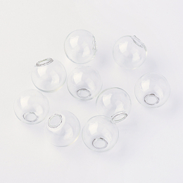 Honeyhandy Round Mechanized Blown Glass Globe Ball Bottles, for Stud Earring or Crafts, Clear, 16mm, Half Hole: 3~5mm