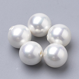 Honeyhandy Shell Pearl Beads, Half Drilled, Round, Creamy White, 8mm, Half Hole: 1mm
