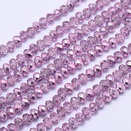 Arricraft Faceted Rondelle Transparent Painted Glass Beads Strands, Violet, 4x3mm, Hole: 1mm, about 125pcs/strand, 15 inches