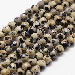 Honeyhandy Natural Dalmatian Jasper Beads Strands, Faceted, Round, 4mm, Hole: 1mm, about 96pcs/strand, 14.9 inch~15.1 inch