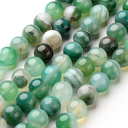 Honeyhandy Natural Striped Agate/Banded Agate Beads Strands, Round, Dyed & Heated, Sea Green, 8mm, Hole: 1mm, about 48pcs/strand, 14.1 inch