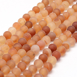 Honeyhandy Frosted Natural Carnelian Beads Strands, Round, Dyed & Heated, Red, 10mm, Hole: 1mm, about 38pcs/strand, 15.1 inch