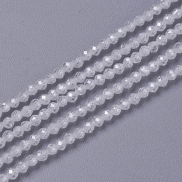 Honeyhandy Cubic Zirconia Beads Strands, Faceted, Round, White, 3x2.5~3mm, Hole: 0.3mm, about 114~141pcs/strand, 15.1~16.4 inch(38.4~41.8cm)