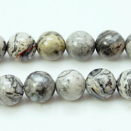 Honeyhandy Natural Map Stone/Picasso Stone/Picasso Jasper Beads Strands, Round, 4mm, Hole: 1mm, about 88pcs/strand, 15.3 inch