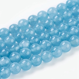 Honeyhandy Natural White Jade Beads Strands, Imitation Aquamarine Color, Dyed, Round, Dark Cyan, 4mm, Hole: 1mm, about 87~95pcs/strand, 15 inch