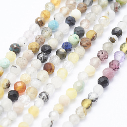 Honeyhandy Natural Mixed Stone Beads Strands, Faceted, Round, Mixed Color, 2~2.5mm, Hole: 0.5mm, about 195~208pcs/strand, 15.3 inch~15.7 inch(39~40cm)