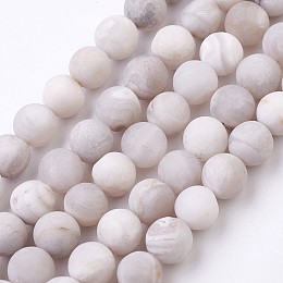 Honeyhandy Natural White Agate Bead Strands, Frosted, Round, 8~8.5mm, Hole: 1mm, about 46pcs/strand, 14.9 inch(38cm)