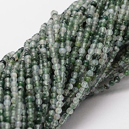 Honeyhandy Natural Moss Agate Beads Strands, Round, 2mm, Hole: 0.5mm, about 190pcs/strand