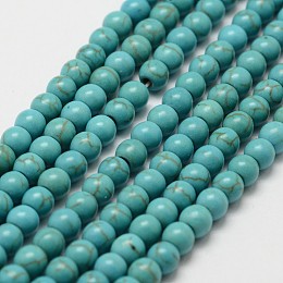 Honeyhandy Synthetic Howlite Bead Strand, Dyed, Round, Dark Cyan, 4x3.5mm, Hole: 1mm, about 100~108pcs/strand, 15.9 inch