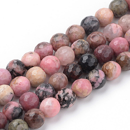 Honeyhandy Natural Rhodonite Beads Strands, Faceted, Round, 4~4.5mm, Hole: 1mm, about 96pcs/strand, 15.5 inch