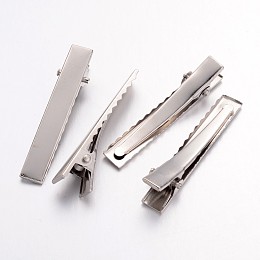 Honeyhandy Iron Flat Alligator Hair Clip Findings, DIY Hair Accessories Making, Platinum, 46x8mm