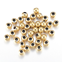 Honeyhandy Round Vacuum Plating 304 Stainless Steel Beads, Golden, 8mm, Hole: 2.5~3mm