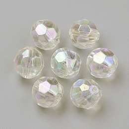 Honeyhandy Transparent Acrylic Beads, AB Color, Faceted, Round, Clear AB, 10mm, Hole: 1.5mm