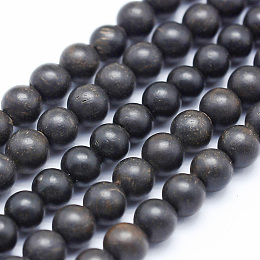 Honeyhandy Natural Ebony Wood Beads Strands, Round, Dyed, 8mm, Hole: 1mm, about 50pcs/strand, 15.7 inch(40cm)