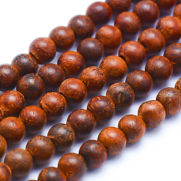 Honeyhandy Natural Rosewood Beads Strands, Round, Dyed, 6mm, Hole: 1mm, about 64pcs/strand, 15.7 inch(40cm)