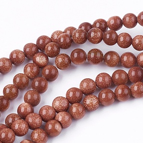 Honeyhandy Goldstone Bead Strands, Round, 4mm, Hole: 0.5mm, about 95pcs/strand, 14.9 inch