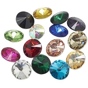 CHGCRAFT 50Pcs Pointed Back Glass Rhinestone Cabochons Rivoli Rhinestone Faceted Cone Shaped Cabochons for DIY Jewelry Making, Mixed Color