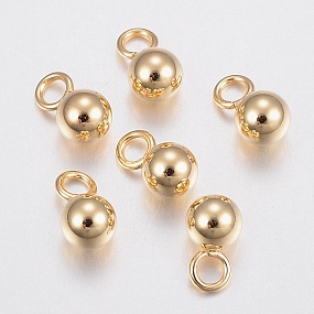 Honeyhandy 304 Stainless Steel Sphere Charms, for DIY Jewelry Making, Round Ball, Golden, 6x3mm, Hole: 2mm