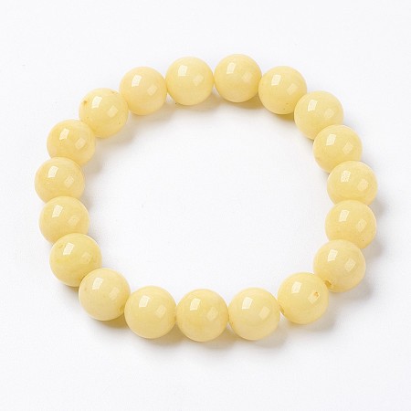 Honeyhandy Natural Mashan Jade Beaded Stretch Bracelet, Dyed, Round, Lemon Chiffon, 2 inch(5cm), Beads: 8mm