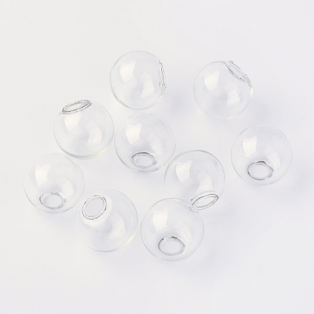 Round Mechanized Blown Glass Globe Beads, for Stud Earring Fings or Crafts, Half Drilled, Clear, 14mm, Half Hole: 3~5mm