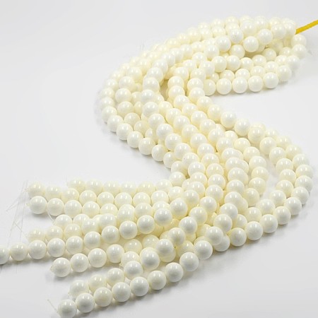 Natural White Shell Beads Strands, Mother of Pearl Shell Beads, Round, 8mm, Hole: 1mm; about 49pcs/strand, 15.35 inches