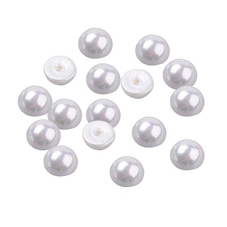 ARRICRAFT 50 pcs 10mm Half Round Shell Pearl Half Drilled Beads for Earring Necklace Bracelet Jewelry Making, White