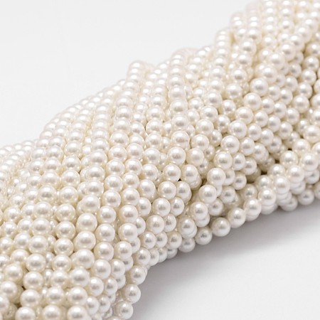Honeyhandy Natural Shell Pearl Beads Strands, Grade A, Polished, Round, White, 6mm, Hole: 1mm, about 63pcs/strand, 15.70''(39.88cm)