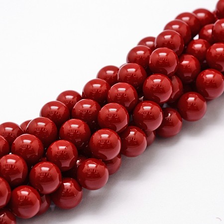ARRICRAFT Shell Pearl Beads Strands, Grade A, Round, Dark Red, 10mm, Hole: 1mm, about 41pcs/strand, 16 inches