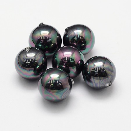 Honeyhandy Shell Pearl Beads, Grade A, Round, Half Drilled, Black, 14mm, Hole: 1.2mm