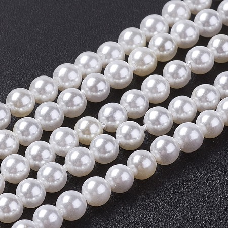 ARRICRAFT Shell Pearl Bead Strands, Grade A, Round, Seashell Color, 5mm, Hole: 1mm, about 88pcs/strand, 16 inches