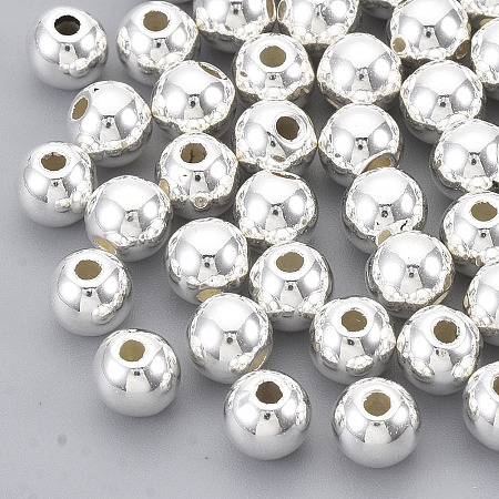 Honeyhandy CCB Plastic Beads, Round, Silver Color Plated, 5.5~6x5mm, Hole: 1.8mm, about 4280pcs/500g