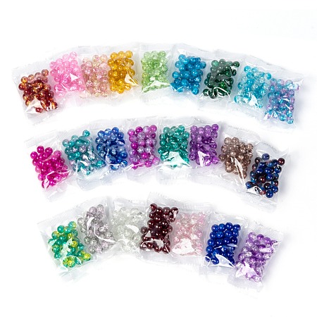 Honeyhandy 24 Colors Spray Painted Crackle Glass Beads, Round, Mixed Color, 8mm, Hole: 1.3~1.6mm, about 25pcs/color, 24 Colors, 600pcs/set